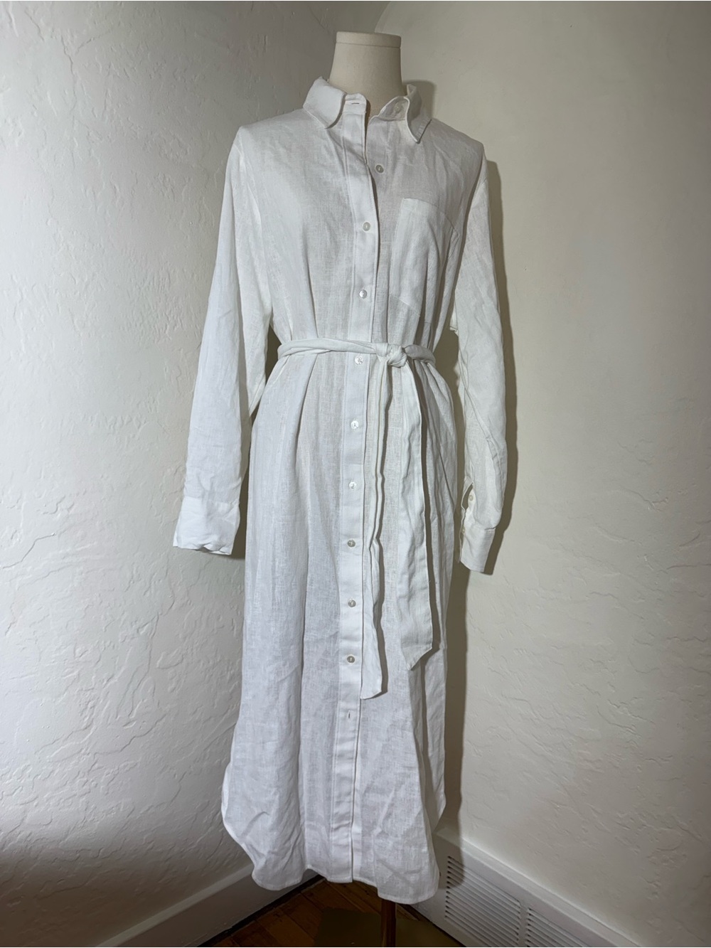 NWT Abercrombie & Fitch White Linen Blend Midi Shirt Dress Size M - Picture 2 of 11